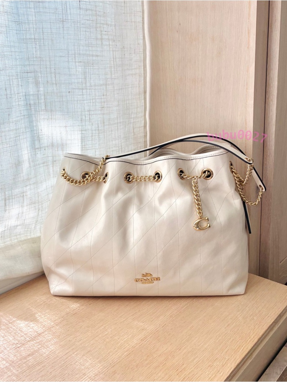 NWT๐ฆ๏ธCoach Evelyn Shoulder Bag With Quilting And Charm CES33 Chalk Cream Gift